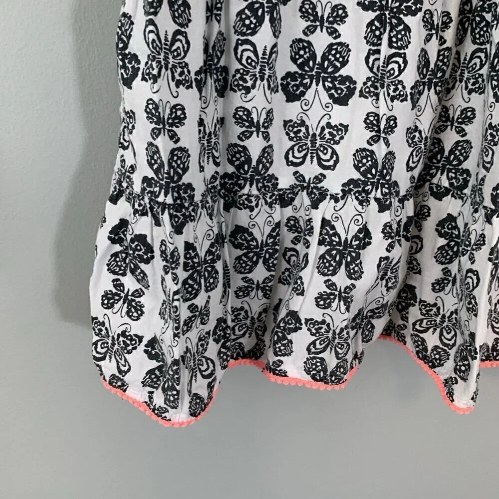 5/$25 The Children's Place Girls Butterfly Print Tiered Dress Pink Pom‎ Pom Trim - Picture 2 of 6